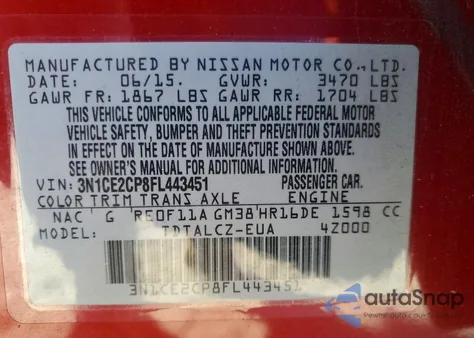 2015 Nissan Versa Note S from USA, damaged, VIN 3N1CE2CP8FL443451